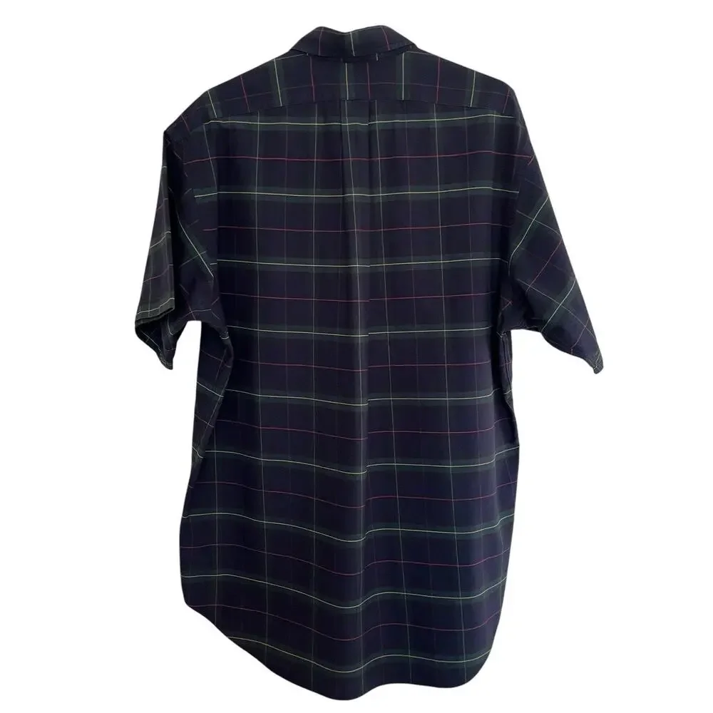 Ralph Lauren | Large Blue Green Tartan Plaid Cotton Embroidered Crest Shirt 90s